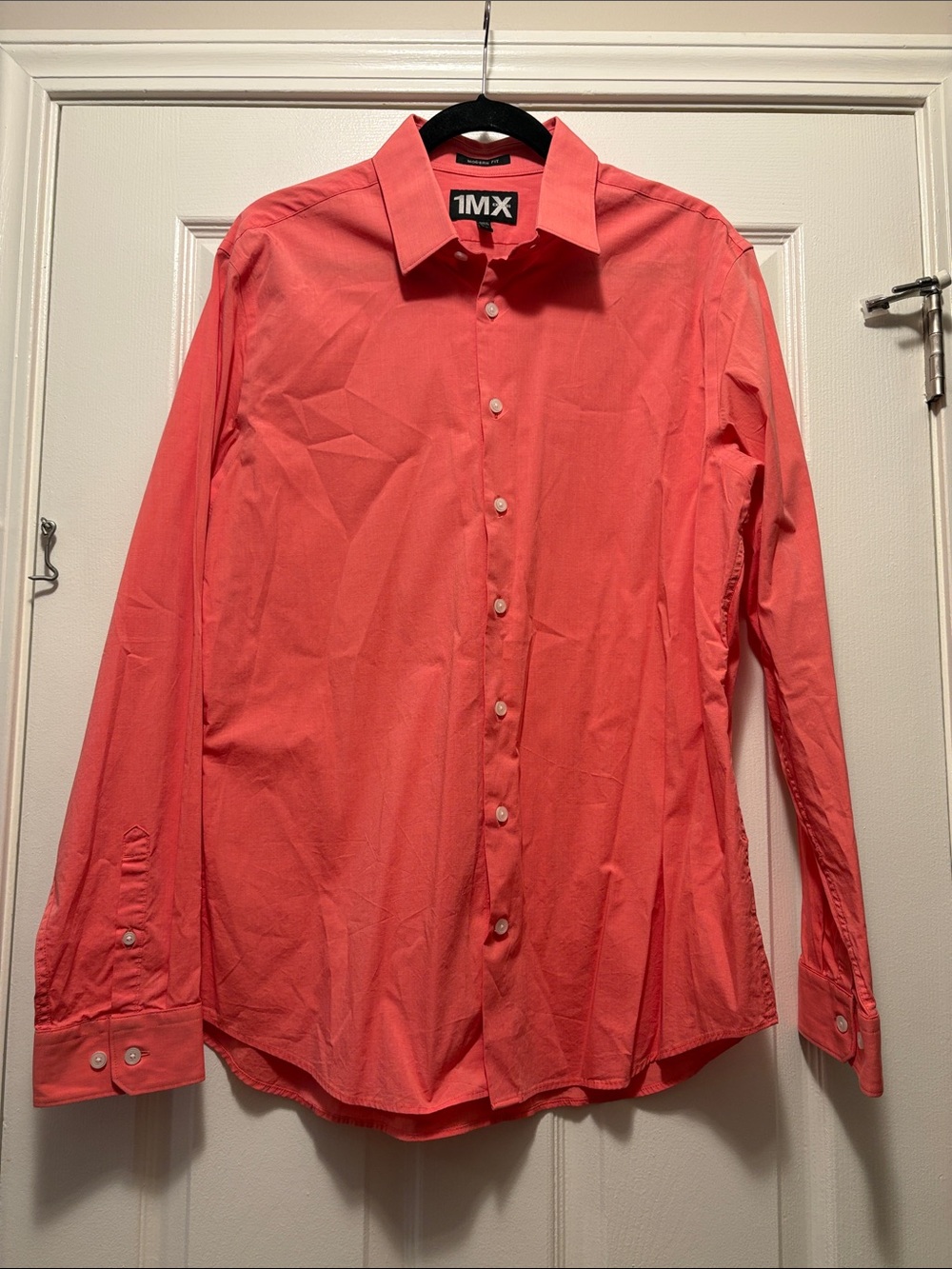 Express Men's Coral Button-Front Dress Shirt